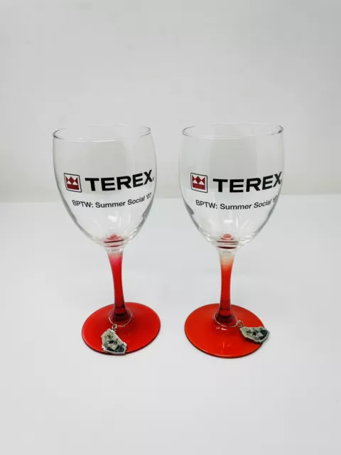 Vintage Terex Logo Custom Wine Glass Set of 2 Summer Social 07 Collectible NOS