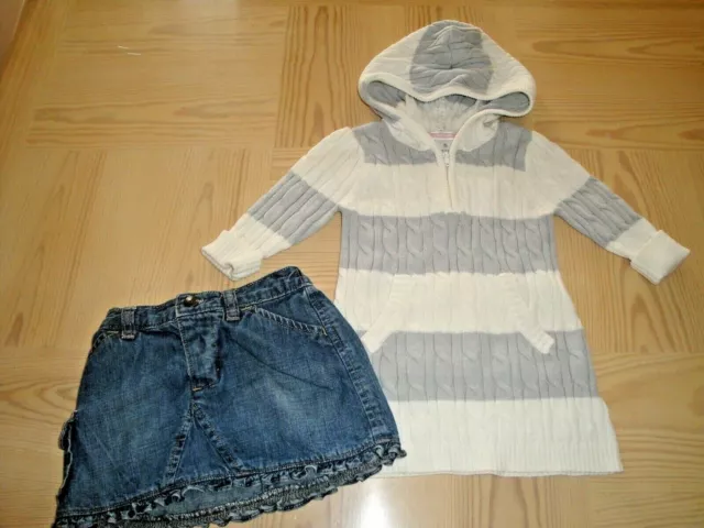 BABY GAP Denim Skirt & OLD NAVY Hooded Sweater Dress Baby Girl's Size 6 (12mos)