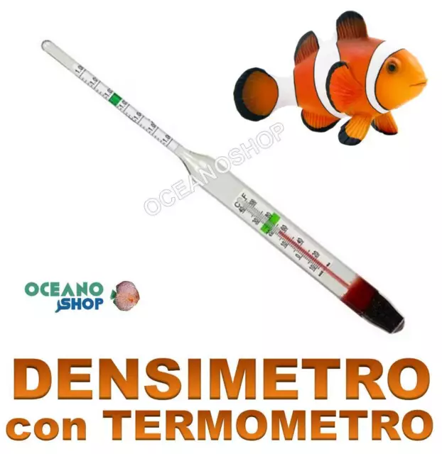 DENSIMETRO ACUARIO MARINO Termometro cristal 20 cm temperatura Salinidad SAL