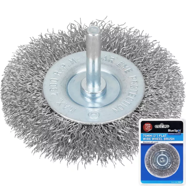 "Rueda de engarce de alambre de acero plano giratorio BlueSpot para taladro 75 mm 3"