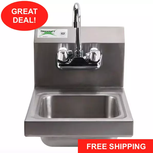 12" x 16" Wall Mount NSF Hand Wash Sink Restaurant Stainless Steel Commercial