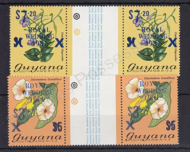 1981 Royal Wedding MNH Stamp Set Guyana Blue Overprint GUTTER SG 769-770