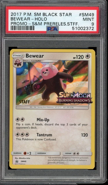 Bewear - Burning Shadows Prerelease STAFF Promo SM49 - PSA 9 Holo MT