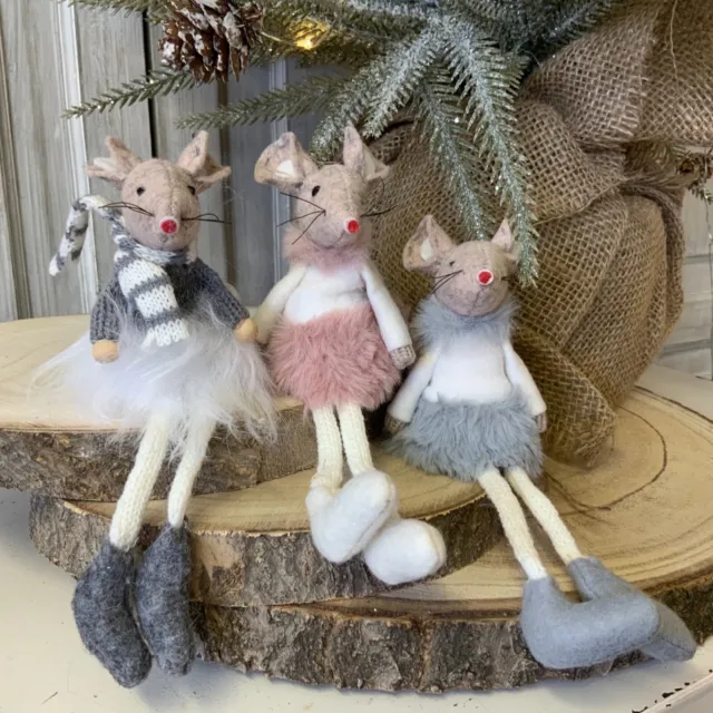 Felt Fur Shelf Sitting Mouse Christmas Figurine Decoration Pink White Grey Mice