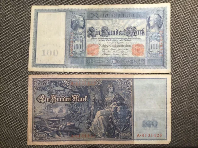 Reichsbanknote 100 Mark. 21.April 1910, gebraucht