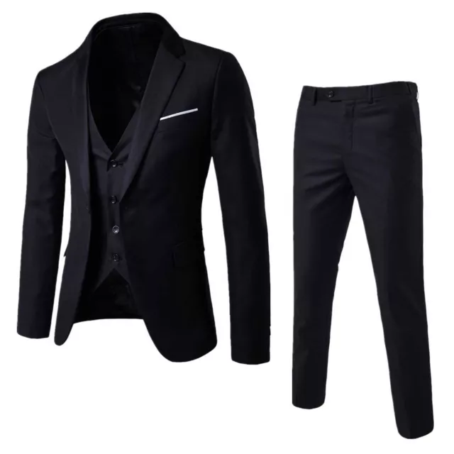 Mens 3 Piece Tuxedo Slim Fit Suit One Button Formal Jacket Vest Pants Outfit