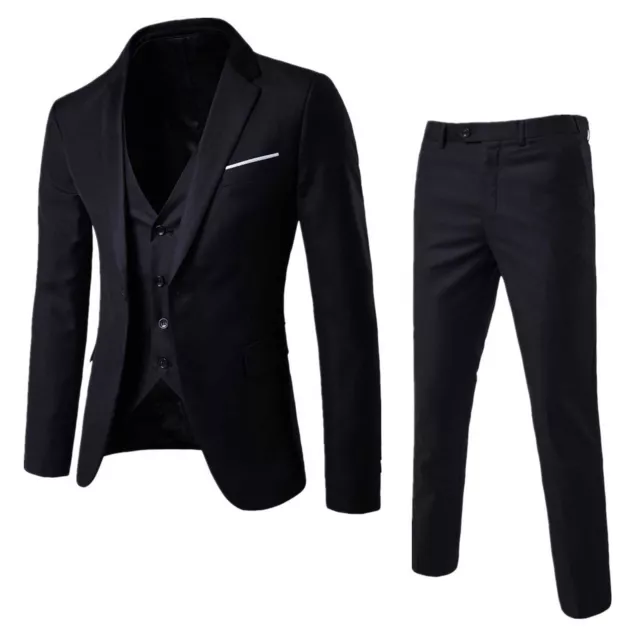 Mens 3pcs Suit Formal One Button Blazer Jacket Vest Pants Business Wedding Party