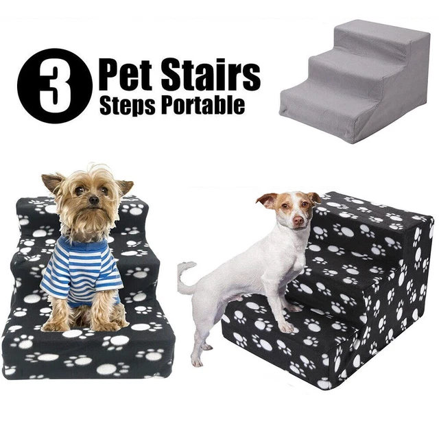 Festnight Klappbare Hundetreppe - 62x40x49,5 Cm, Rutschfeste Stufen, Bis 75 Kg Belastbar (Creme/Braun)