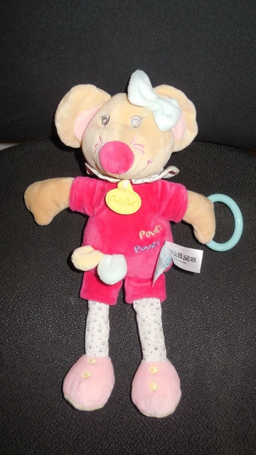 doudou peluche d'activités souris Rosie rose pouet BABY NAT - état NEUF -