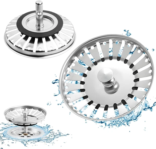 2 Tappi Per Lavello In Acciaio Inox 78mm - Filtro Scarico Cucina Con Chiusura Comoda - Foto 7