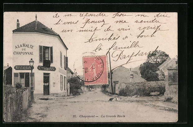 CPA Chaponval, Restaurant A la Halt de Chaponval, La Grande Route 1905
