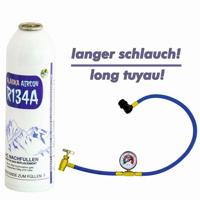 Kit Recharge Climatiseur R134a Alternative 1kg - Gaz Hydrocarbure Avec Tuyau - Alaska