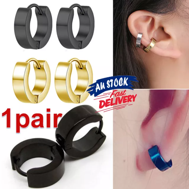1Pair Hoop Stainless Steel Women Men's Women's Hinged Earrings Mens Huggie Stud