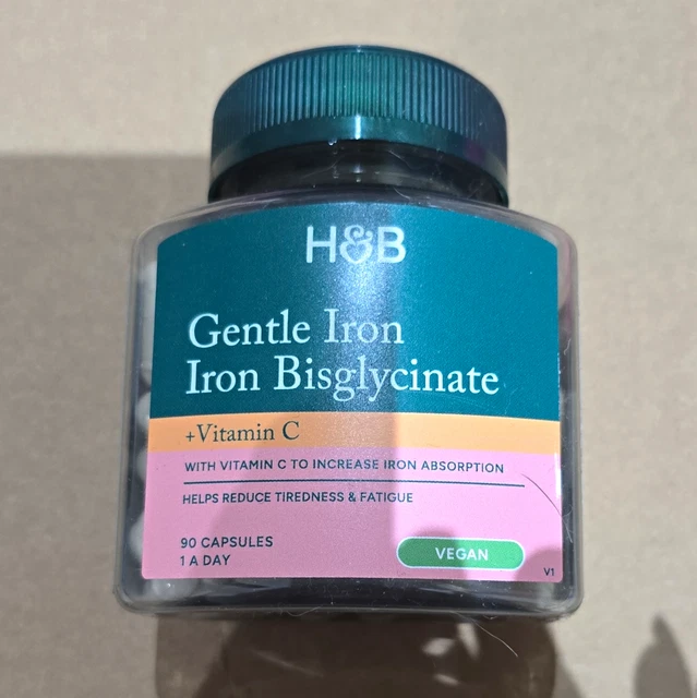 Vit Cap Italian H&B GENTLE IRON Bisglycinate + Vitamin C 20mg Vegan 90 Caps 1-A-Day £6. ...