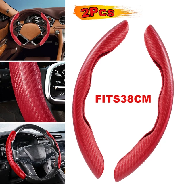 2x Red Carbon Fiber Universal Car Steering Wheel Booster Cover NonSlip Accessory