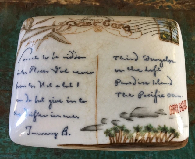 Tommy Bahama 2006 porcelain postcard trinket jewelry lidded box 5” X 4” X 3”