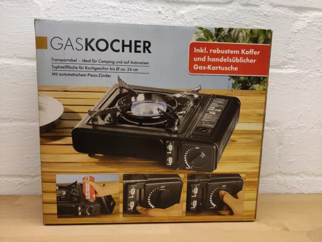 NEU Gaskocher 1-flammig bis 26cm Kartusche Outdoor Camping Reise Koffer Herd OVP