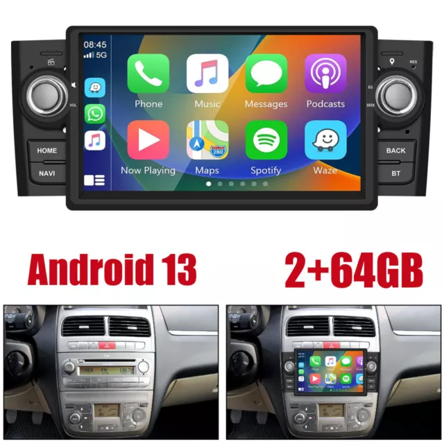 2+64GB 7" Autoradio Für Fiat Linea Grande Punto 2007-2012 Carplay GPS Navi Wifi