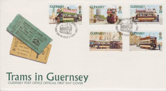 Unaddressed Guernsey FDC Cover 1992 Trams