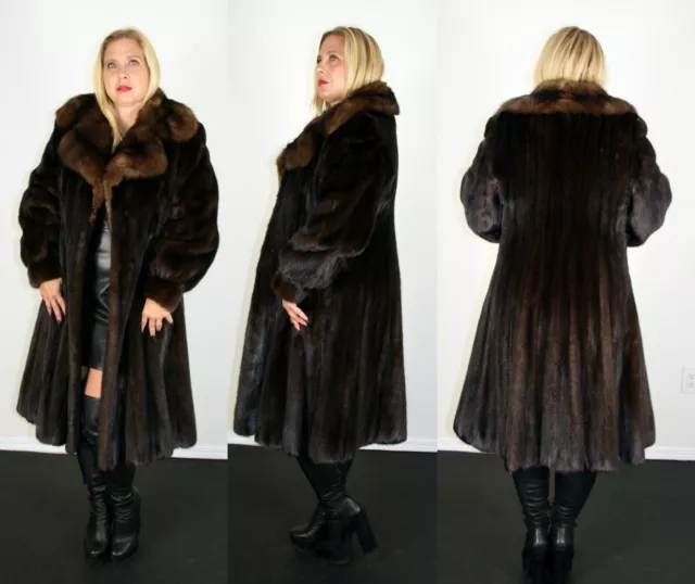 Mahogany Mink Fur Coat Sable Fur Collar Size Medium 6 8 M Efurs4less