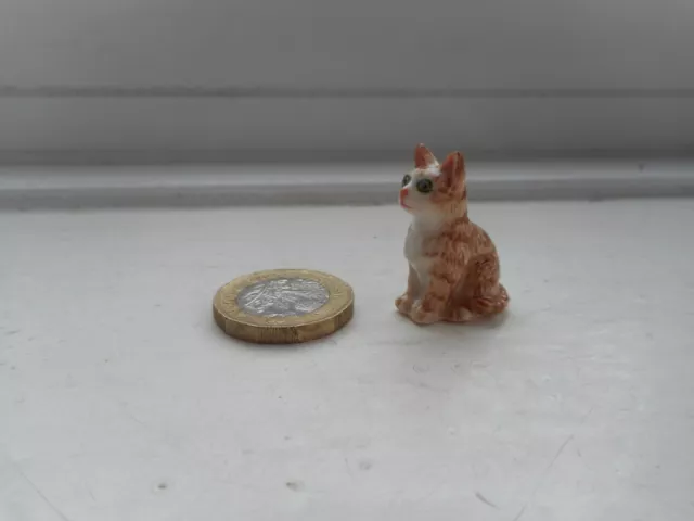 Cat - Beautiful Miniature Pottery Ginger & White Tabby Sitting Cat Kitten