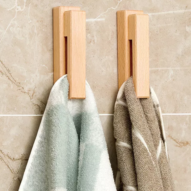 Bathroom Towel Hooks Hanger Holder Wall Mounted Wooden Hook Bag Clothes Storage