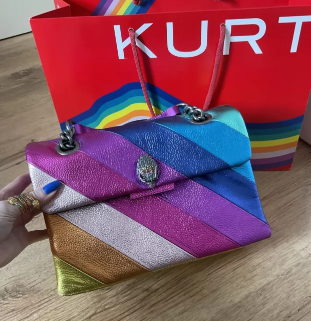 Kurt Geiger Kensington Medium Rainbow Leather Multicoloured Stripe Bag Metallic
