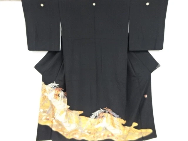 44755# Japanese Kimono / Antique Tomesode / Embroidery / Willow & Flower Wit