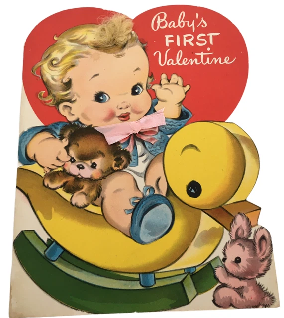 PARAMOUNT VINTAGE VALENTINE Card Baby First Valentine Rubber Duck Teddy