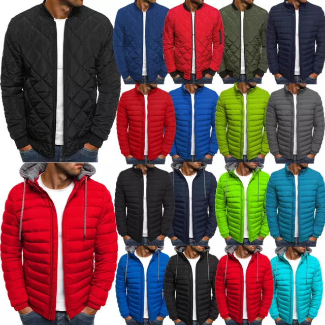 Men Padded Quilted Coat Zip Up Puffer Jacket Winter Hooded Hoodie Bubble Outwear