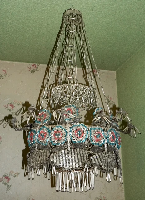 Deckenleuchter Leuchter Lüster Glasperlen Glas Perlen ca. 1880 URALT