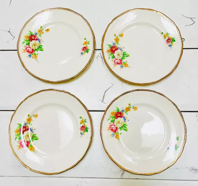 Set of 4 Royal Swan "Riverdale" 22K Gold 7" Plates Staffordshire England