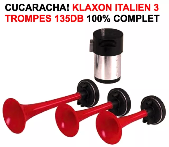 CUCARACHA! KLAXON ITALIEN 12V 3 TROMPES 130db! HARLEY BUELL DUCATI