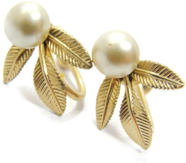 Van Dell Screw Back Earrings 1/20 12Kt Yellow Gold Filled Vtg Imitation Pearl