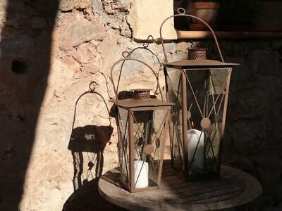 Antique Rust Casa Lantern w/ Handle, Metal Garden Pillar Candle Holder, 2 Sizes