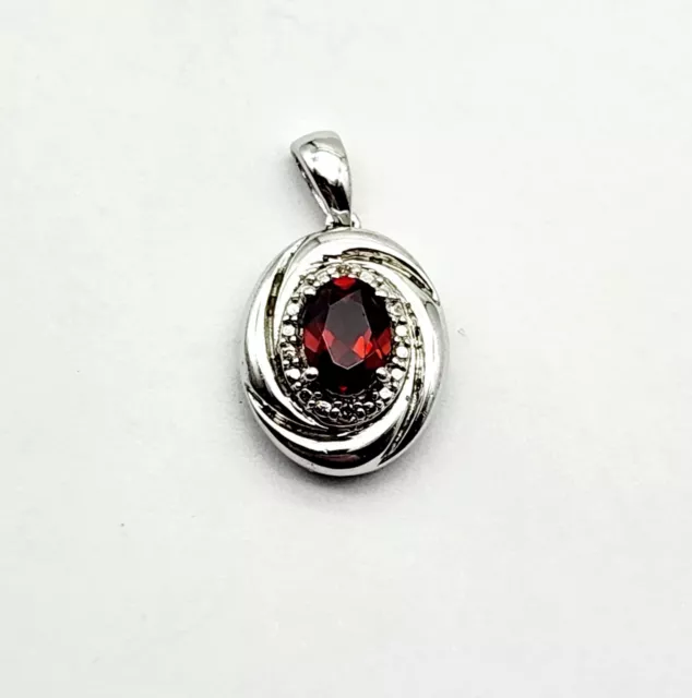 Vintage Ruby Oval Sterling Silver Gemstone Cocktail Drop Pendant - 2.6g