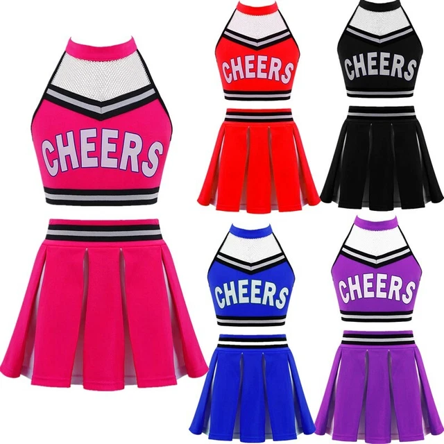 KIDS GIRLS CHEERLEADER Costume Crop Top+Pleated Skirt Outfit Cosplay