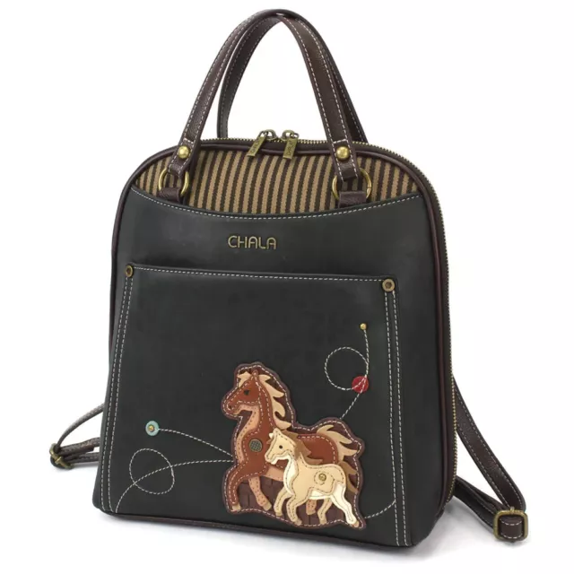 Sac À Dos Convertible Cheval Noir Chala Sac Fourre-Tout Sac Cuir Faux Toile