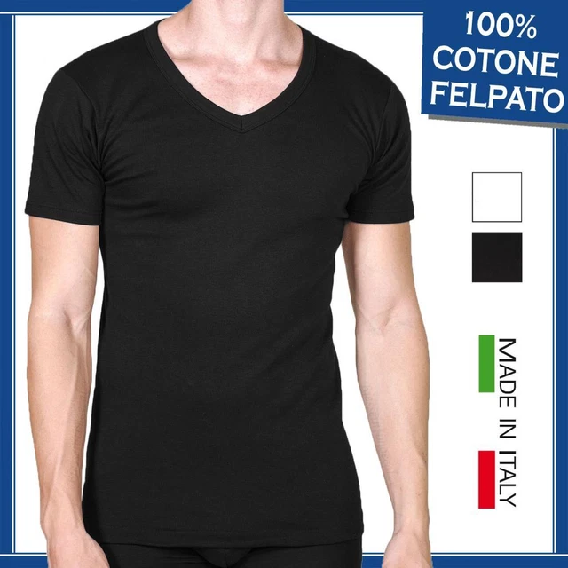 Maglia intima da uomo manica corta in caldo cotone felpato scollo a v maglietta