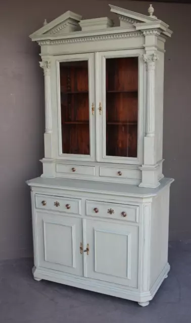 Antique neoclassical Georgian Palladian bookcase hand painted grey carved oak