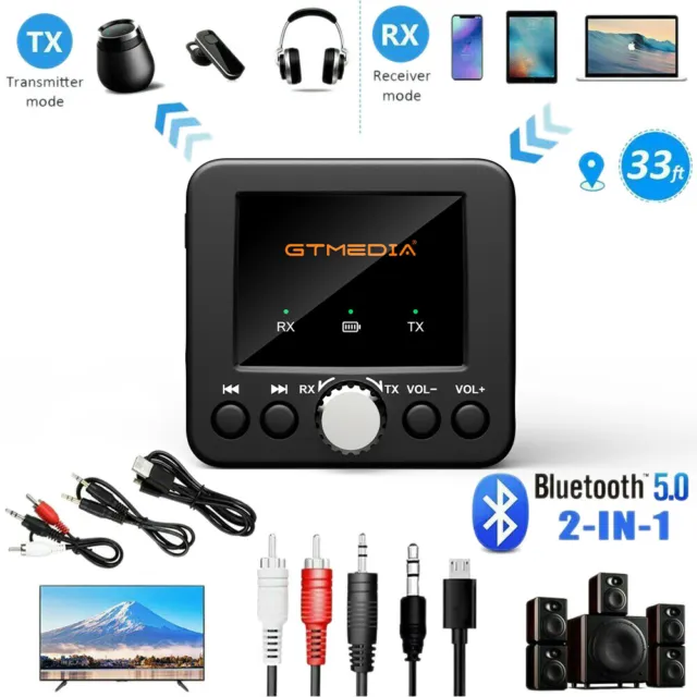 Bluetooth 5.0 Transmitter Empfänger Sender 2in1 Aux Audio Adapter TV Kopfhörer