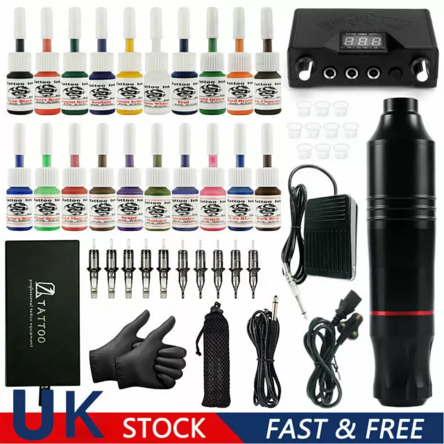 Rotary Complete Tattoo Pen Kit Power Supply Tattoo Kit Machine Starter GUN 20Ink