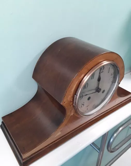 Fine vintage German inlaid wood striking mantle clock GWO 1936. 2