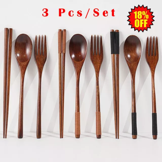 Set Handmade Japanese Style Natural Spoon Fork Chopsticks Bags Wooden Cloth G5Y0
