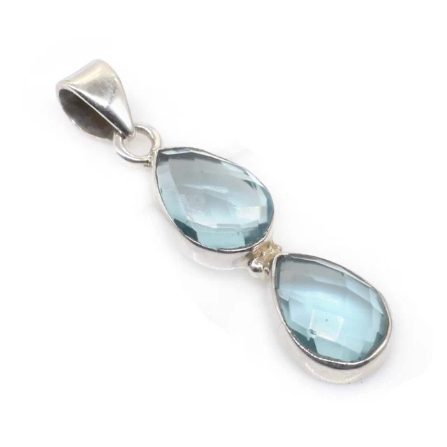 Faceted Swiss Blue Quartz Tear Drop 925 Solid Sterling Silver Pendant 1'' to 2''