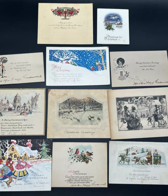 Lot of 11 Vintage 1920s / 1930s Art Deco Style Used Christmas Cards 2