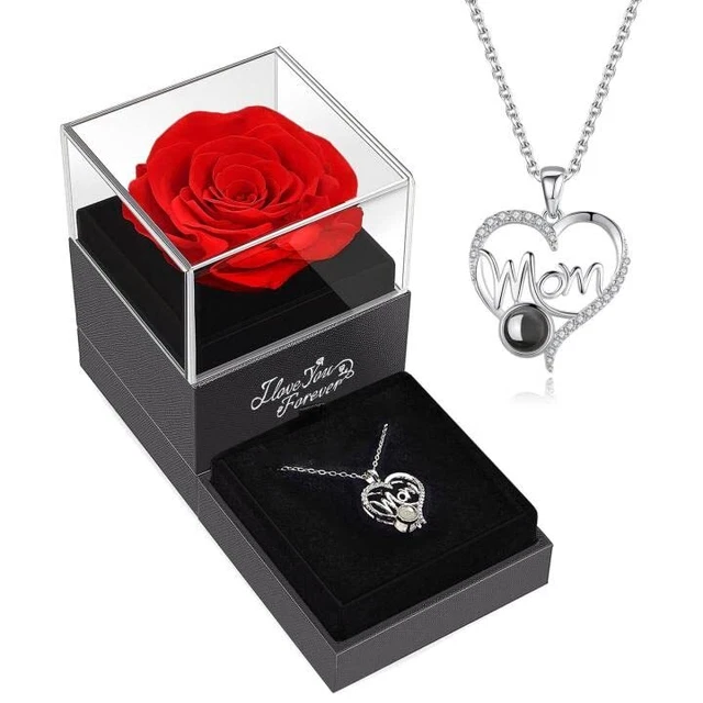 Mothers Day Gifts Preserved Flowers Real Red Rose with I Love You Mom A-red