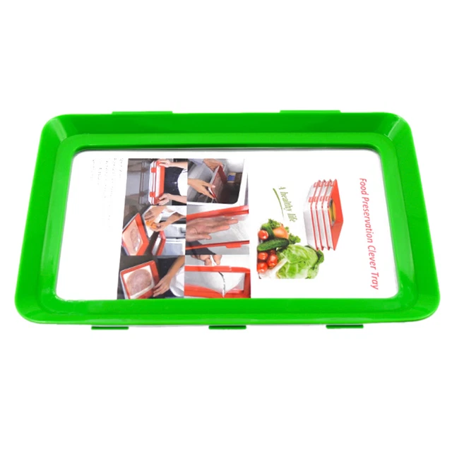 Food Preservation Tray Plastic Food Fresh Storage Plates Container (Green) FS2#