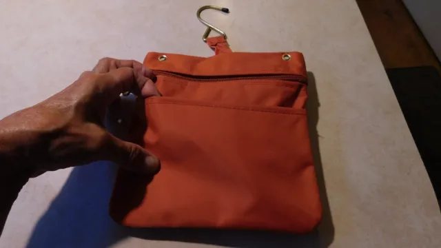 Samantha Brown Crossbody Bag Travel Zipper Pouch w Strap & Hanger Orange EUC 8x7 5
