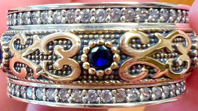 Natural DIAMOND Pave' BLUE Sapphire Ring Band SOLID 14K Gold and Solid 925 10.25